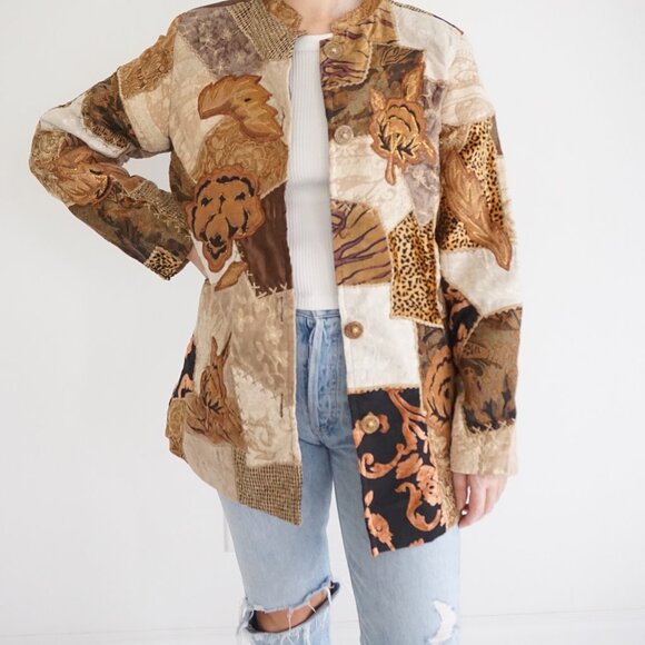 Jackets & Blazers - VTG Indigo Moon Patchwork Embroidered Jacket Boho Eclectic Grandpa Cabincore M